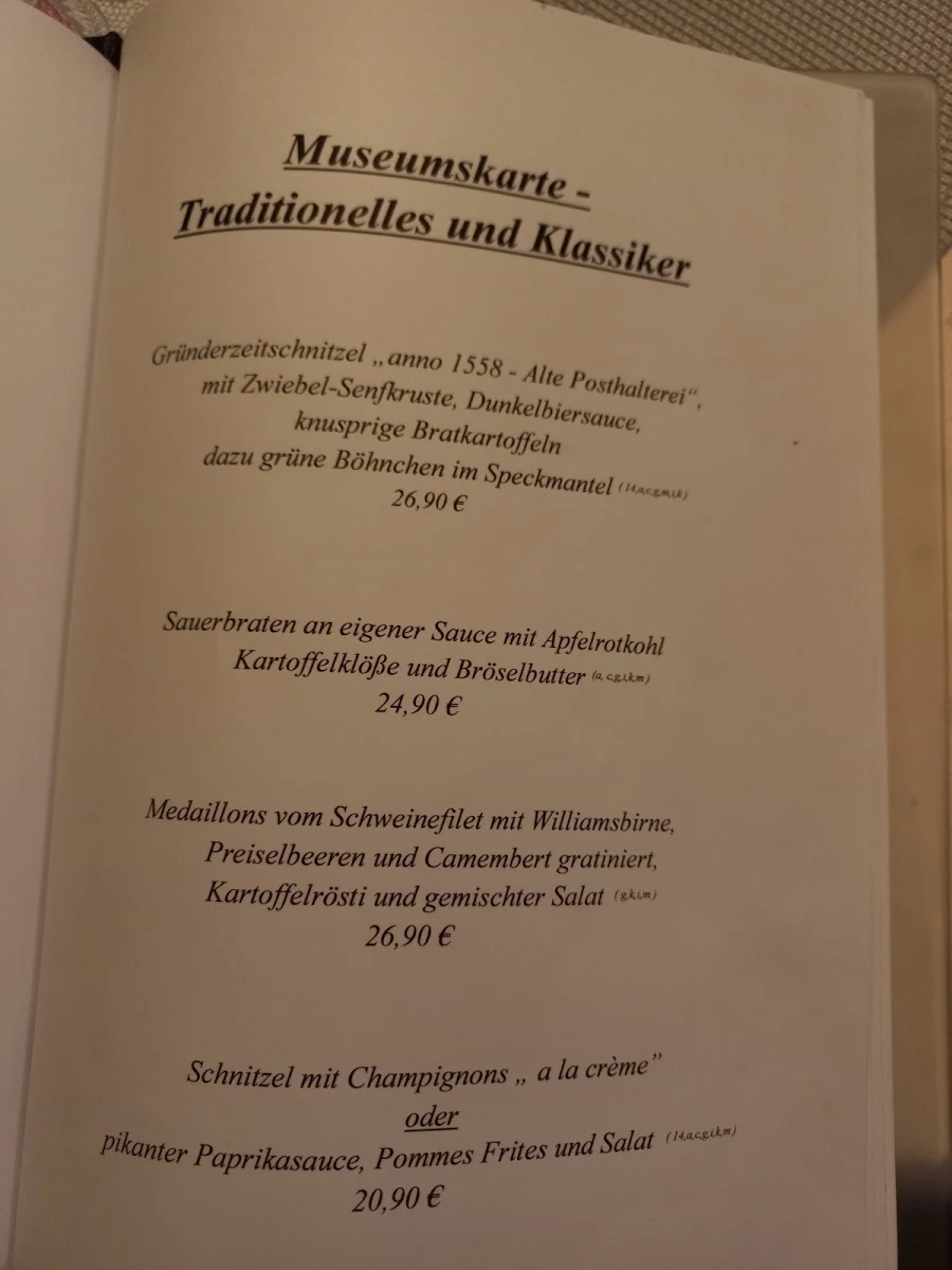 Speisekarte, Restaurant Gasthof zur Post