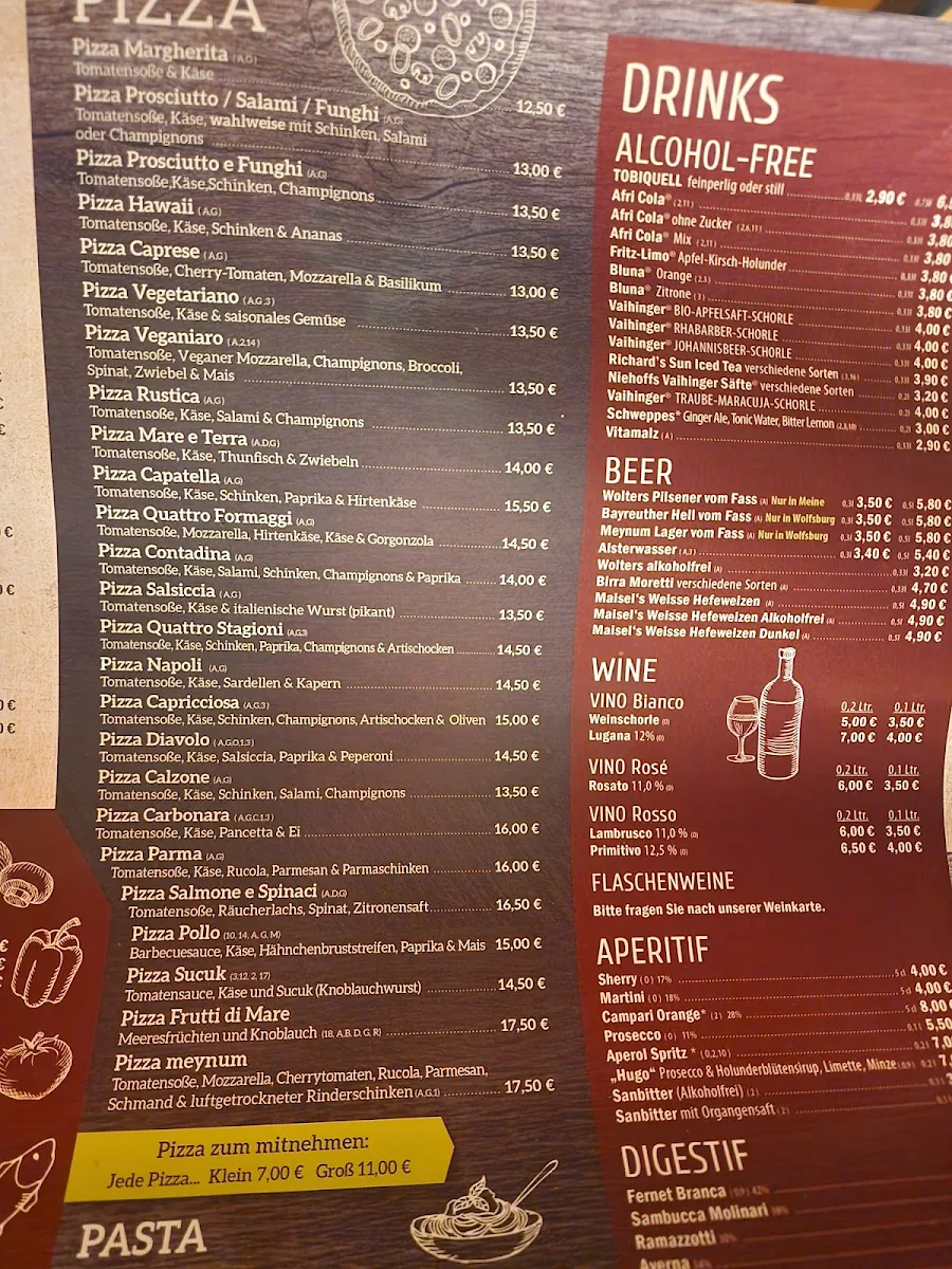 Speisekarte, Meynum Pizza & Coffee Wolfsburg