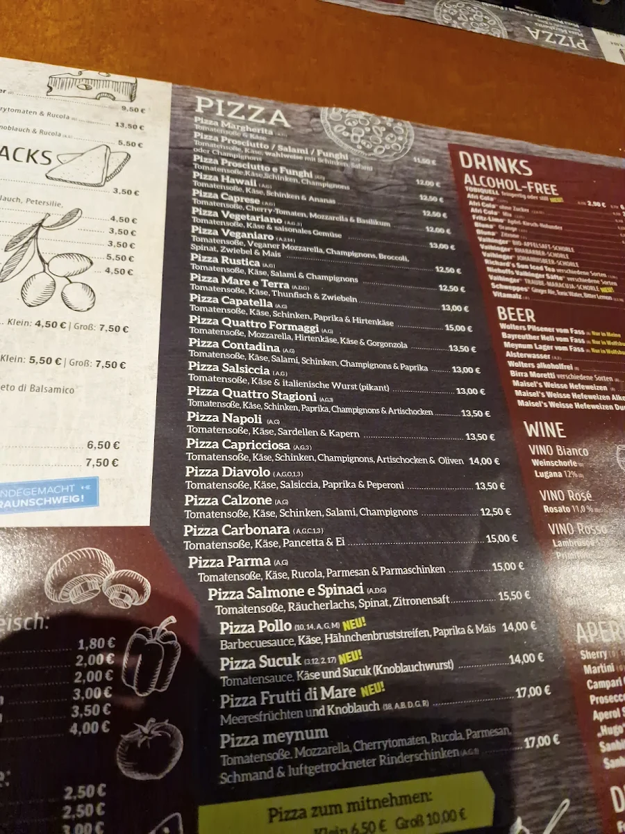 Speisekarte, Meynum Pizza & Coffee Wolfsburg