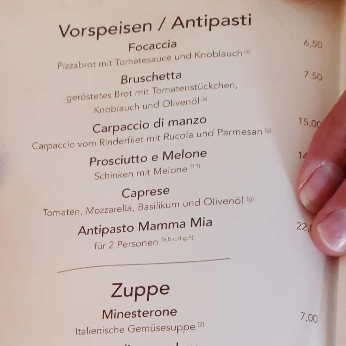 Speisekarte, Ristorante Mamma Mia