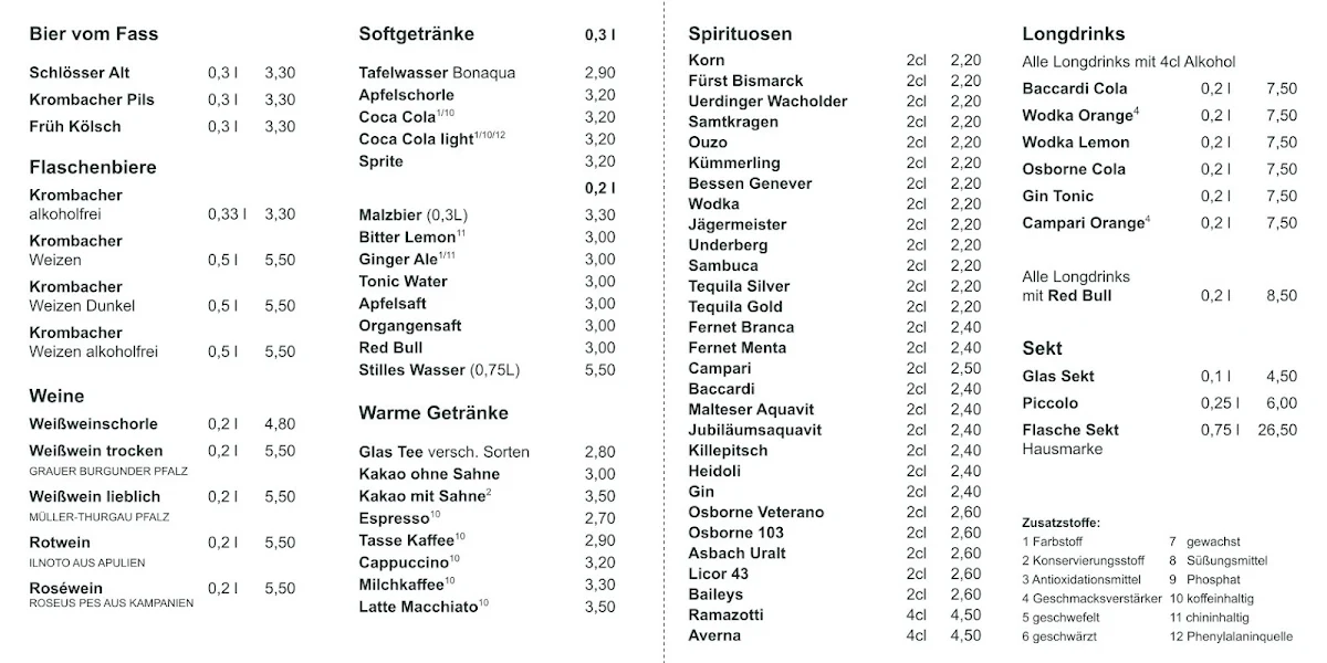 Speisekarte, Ratsstübchen Ratingen