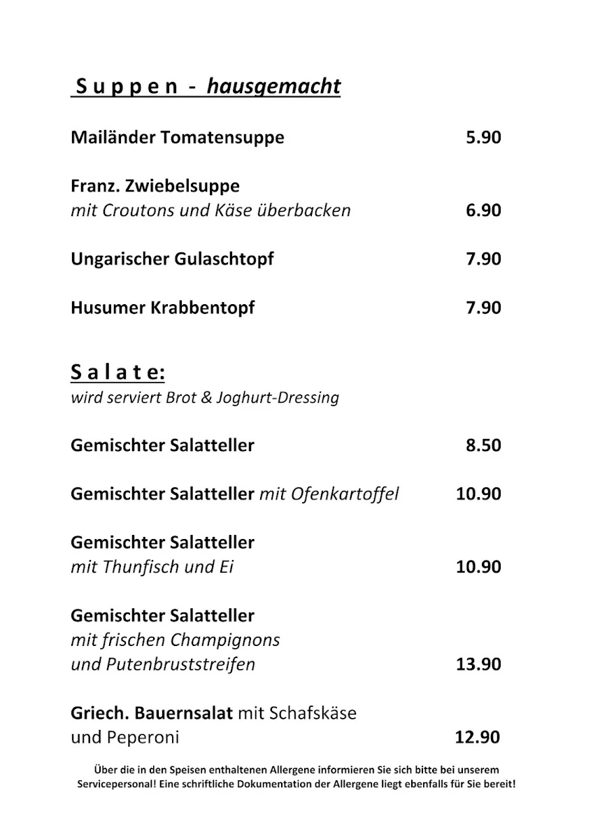 Speisekarte, Ratsstübchen Ratingen