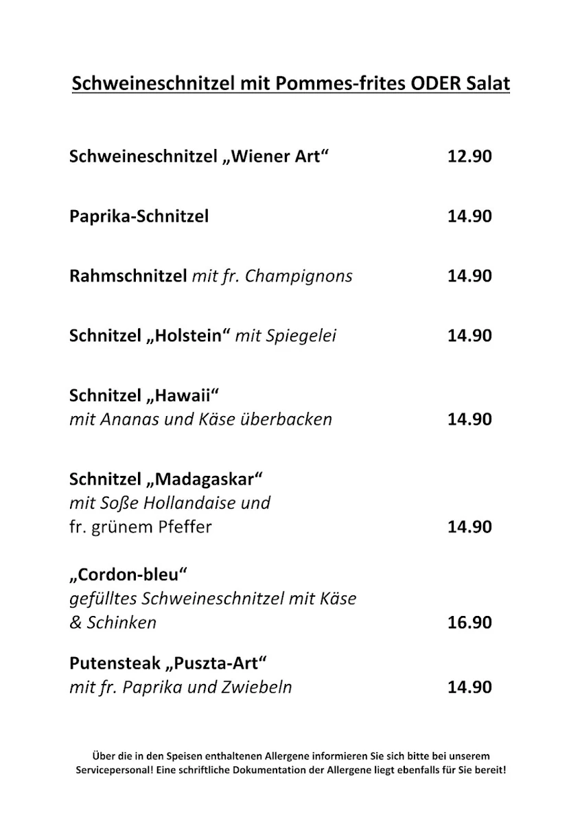 Speisekarte, Ratsstübchen Ratingen