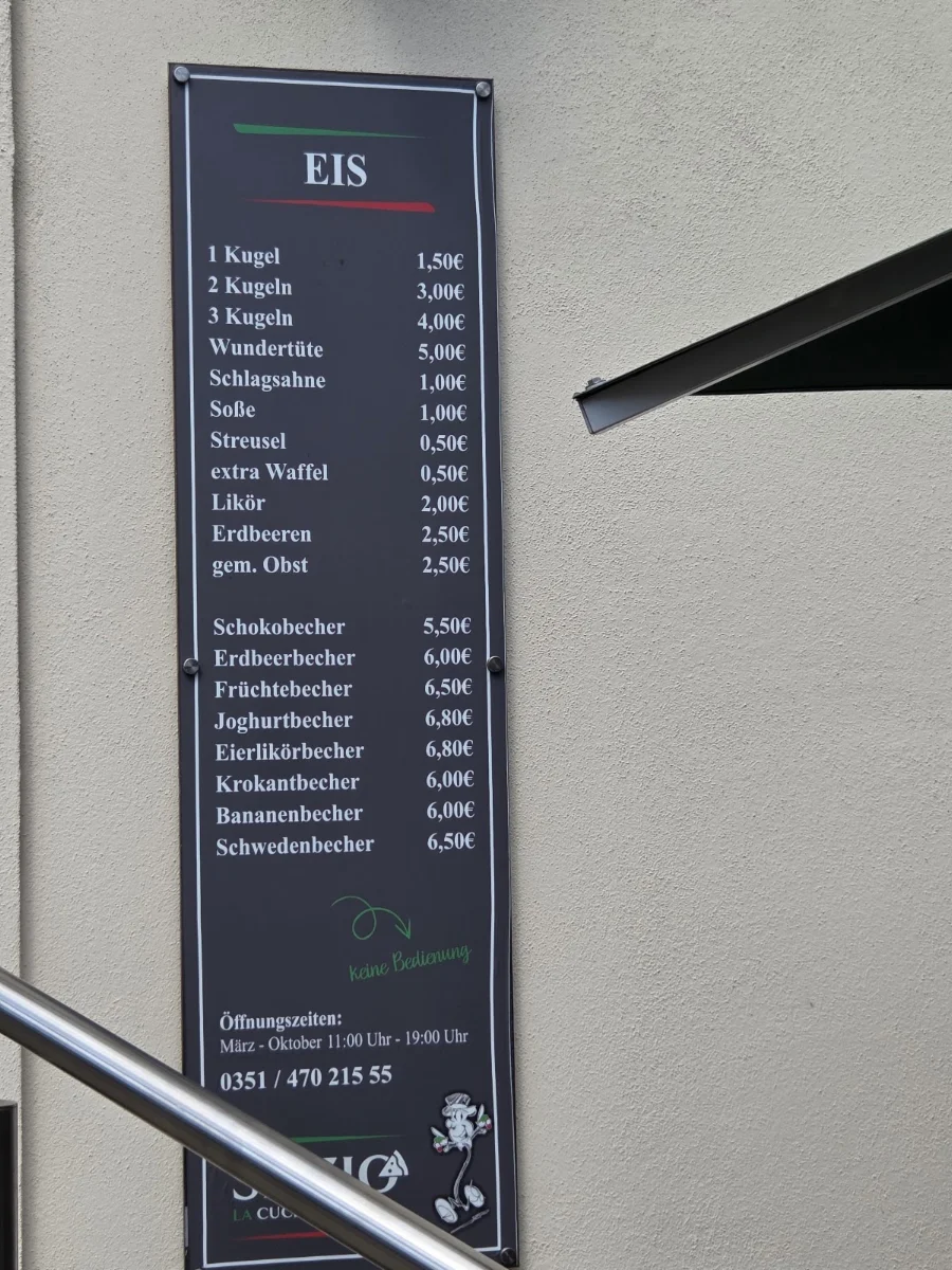 Speisekarte, Gelato e Caffe Sfizio