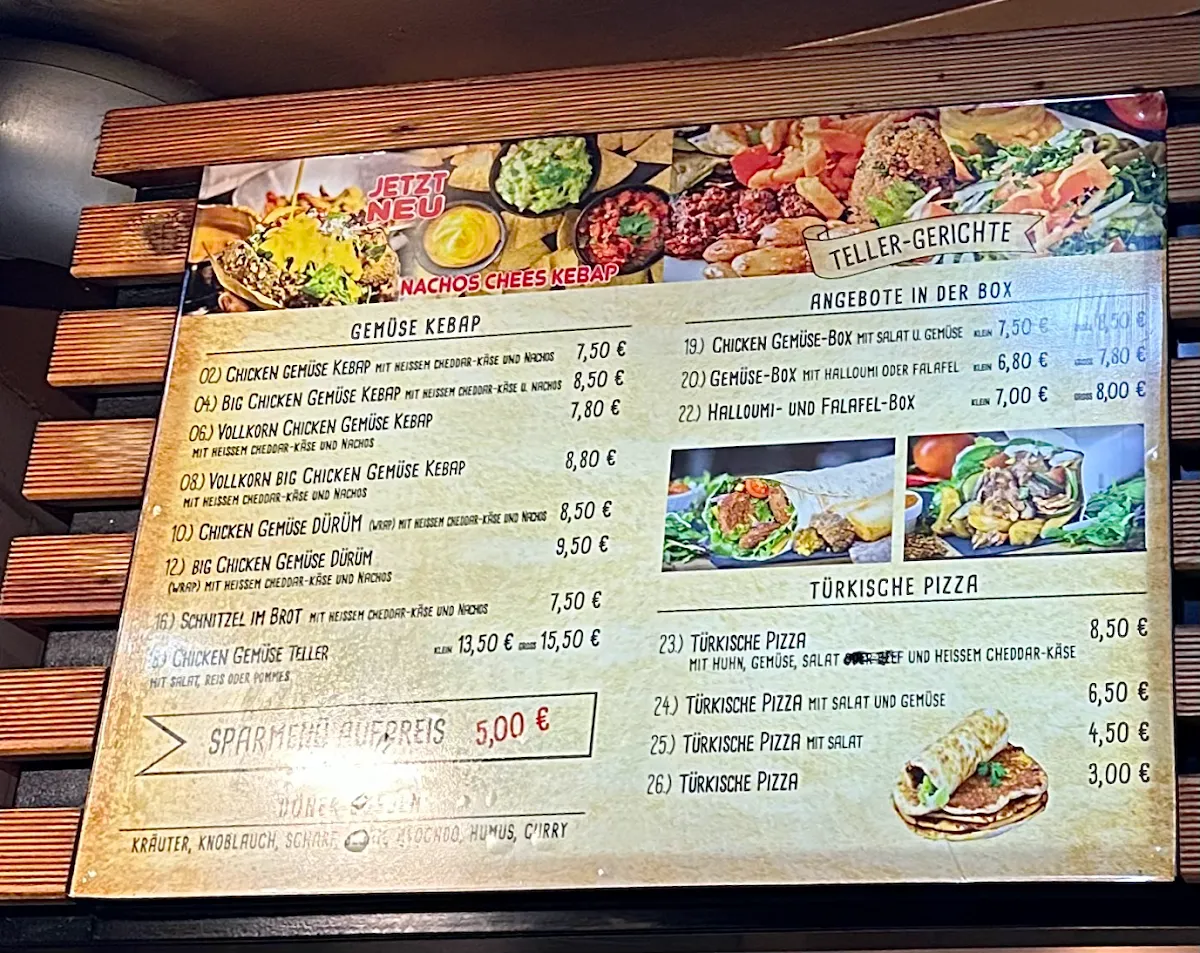 Speisekarte, 7 Days Gemüse Kebab & Burger