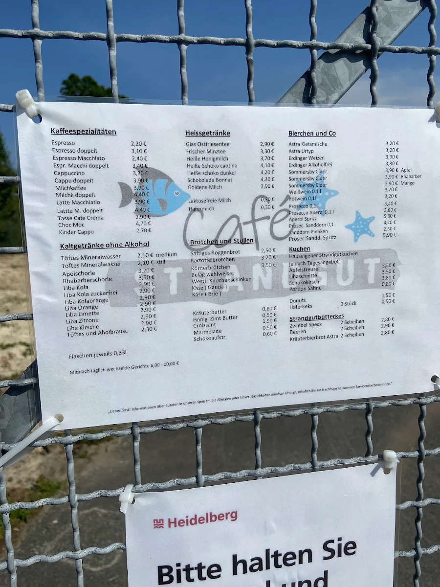 Speisekarte, Café Strandgut - Münster