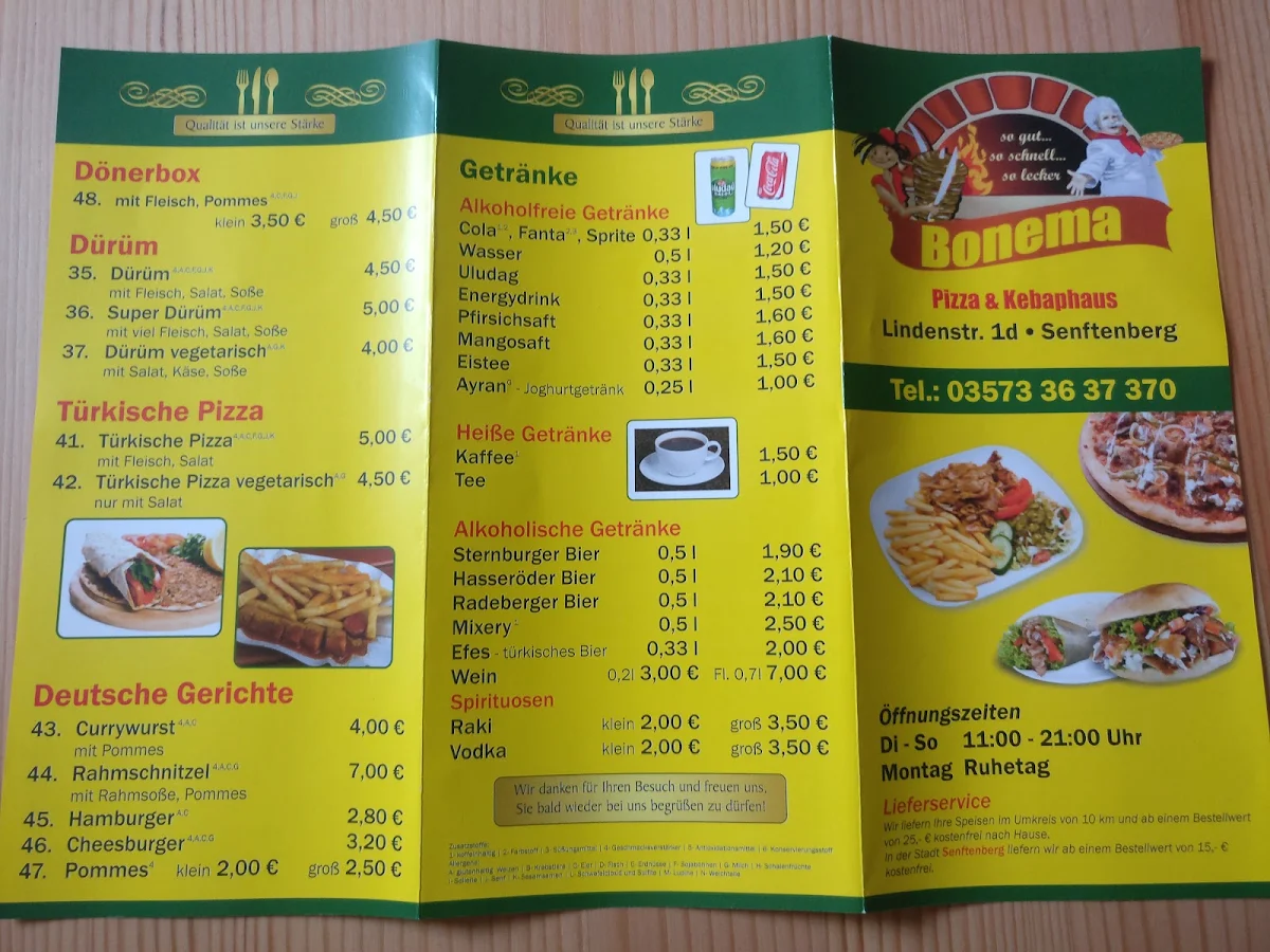 Speisekarte, Diyar's Döner- & Pizzahaus Senftenberg