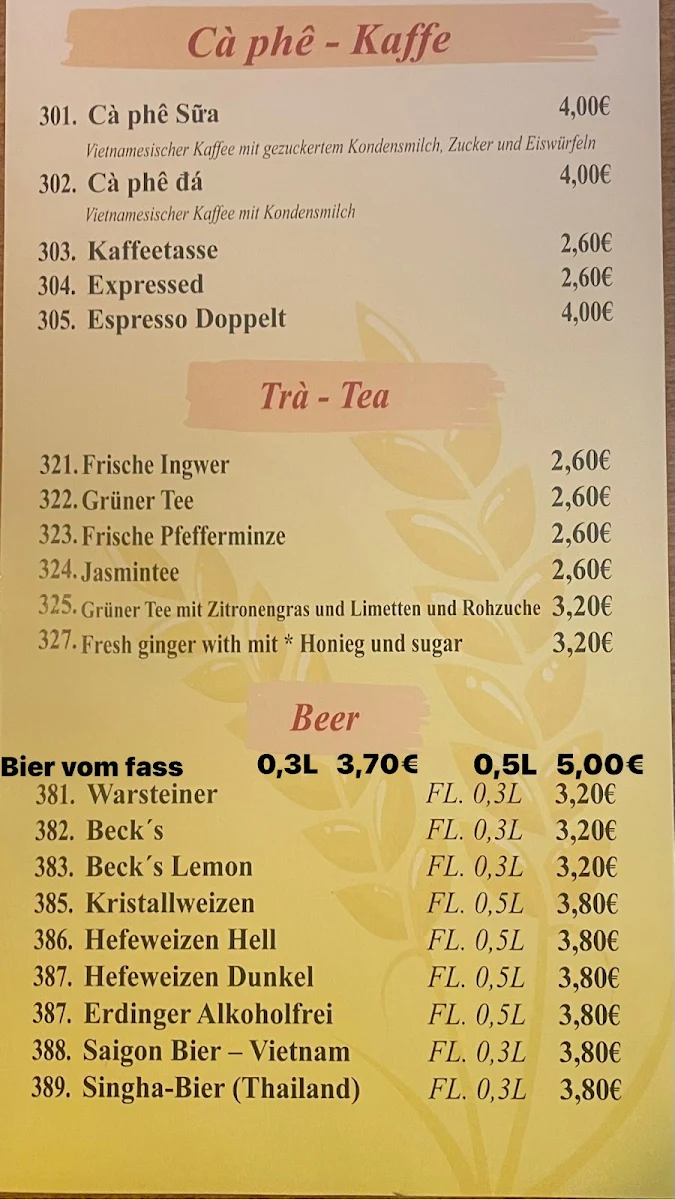 Speisekarte, Thanh Nho Vietnamesisches Restaurant