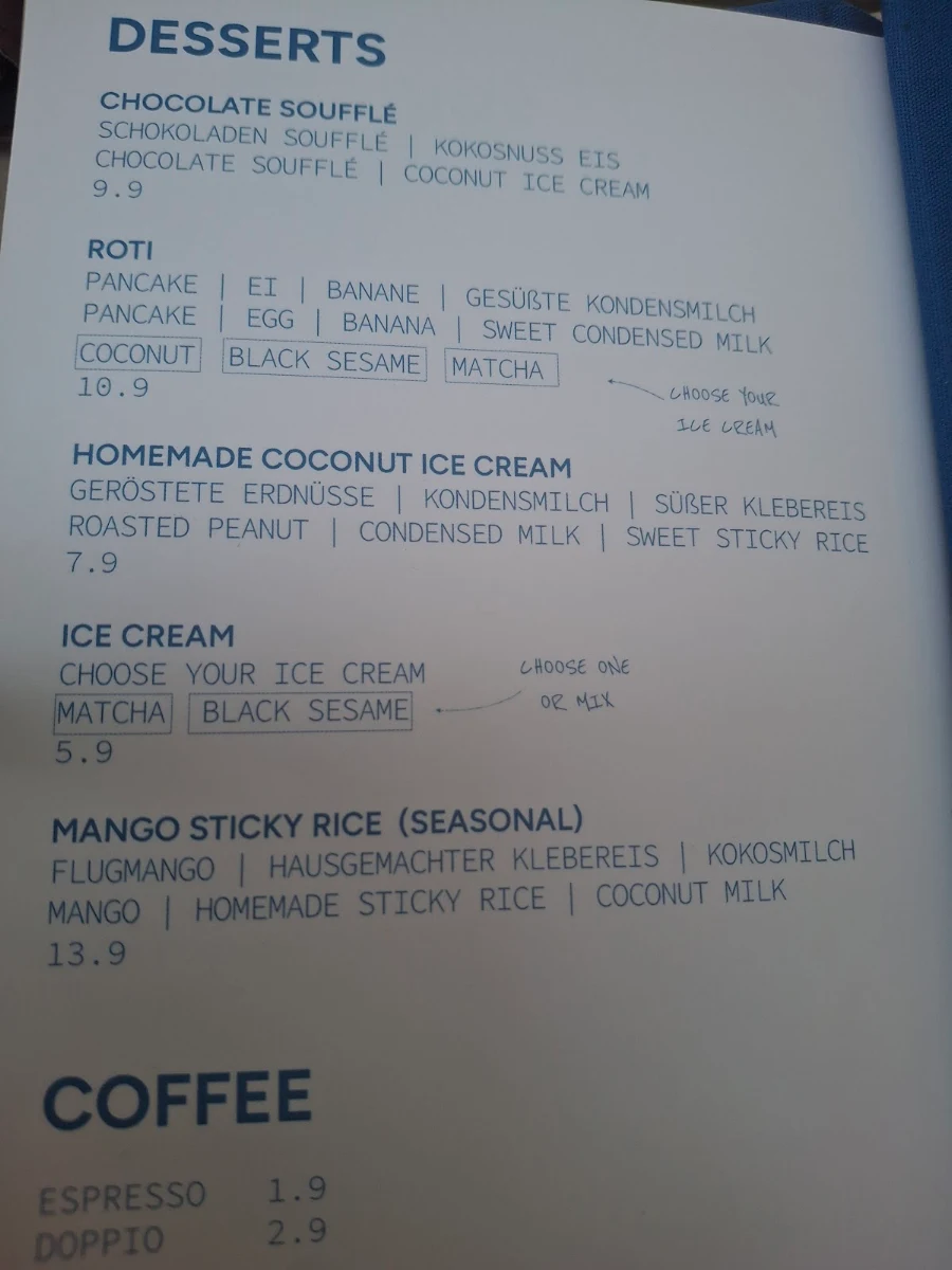 Speisekarte, Thong Thai