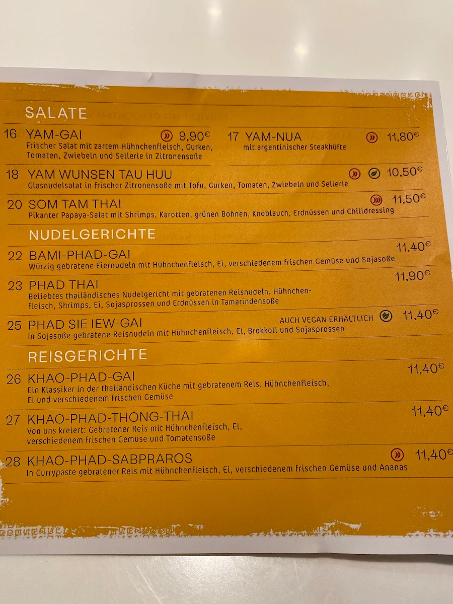 Speisekarte, Thong Thai