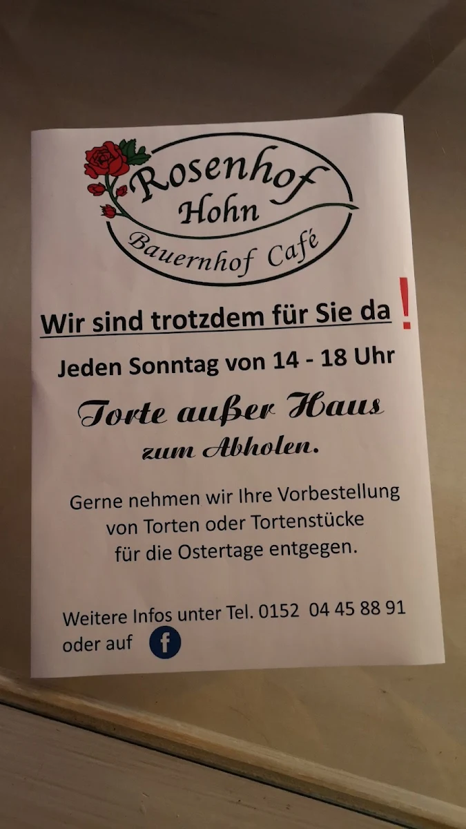 Speisekarte, Café auf dem Rosenhof - Hohn