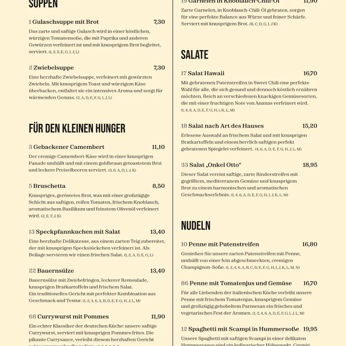 Speisekarte, Restaurant Tante Anna