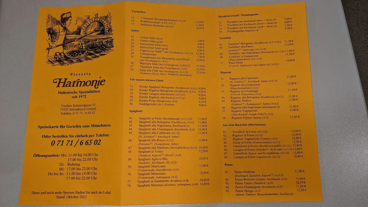 Speisekarte, Harmonie