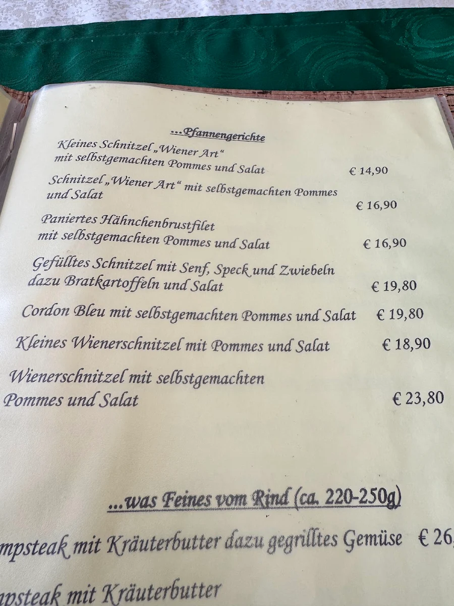 Speisekarte, Cafe Restaurant Park Villa