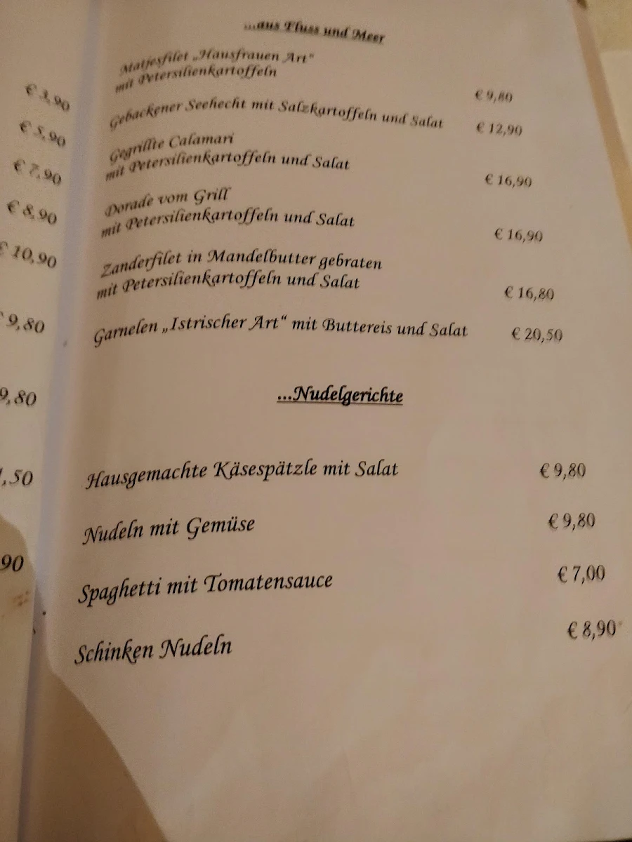 Speisekarte, Cafe Restaurant Park Villa