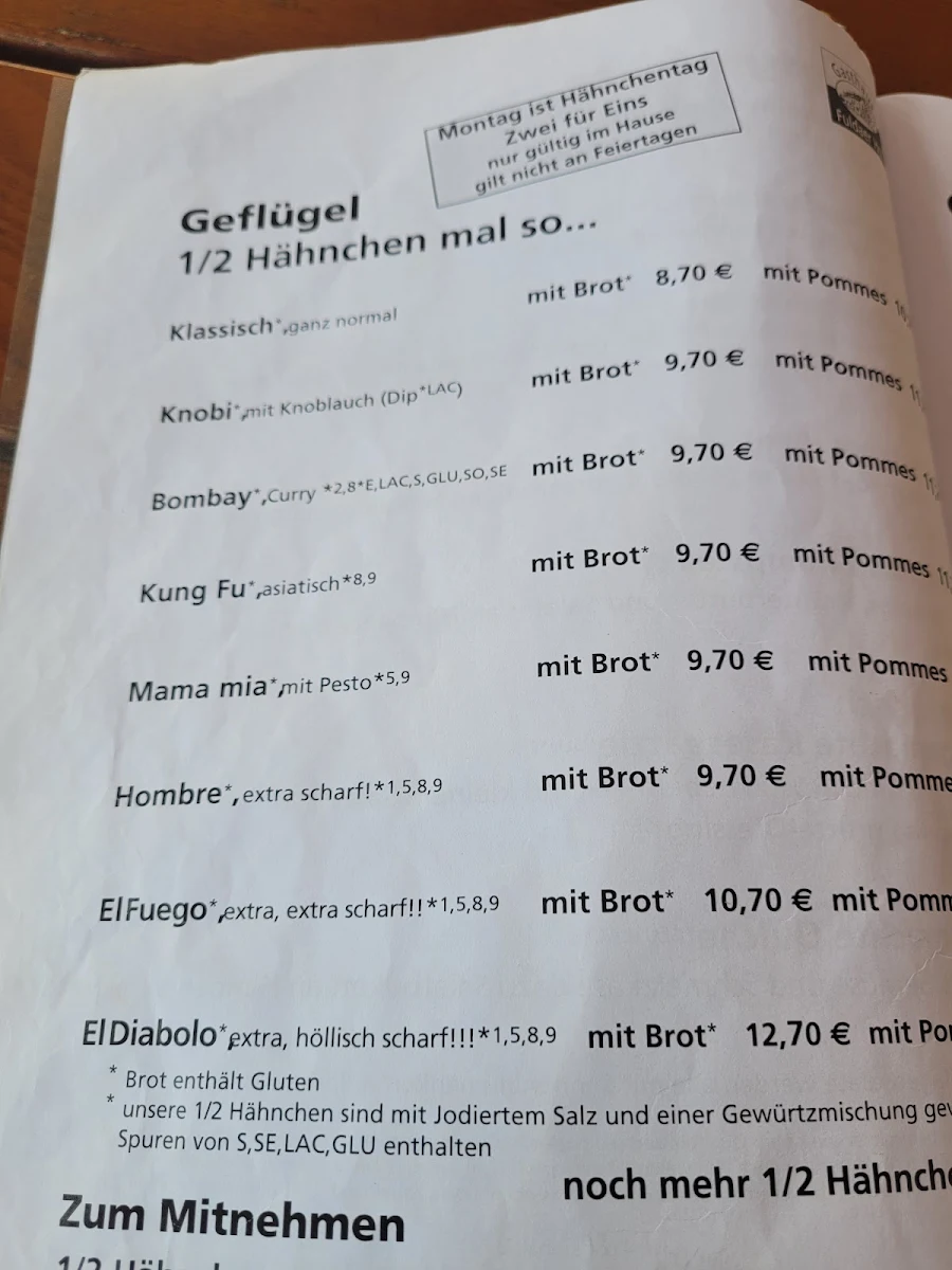 Speisekarte, Gasthaus Fuldaer Hof