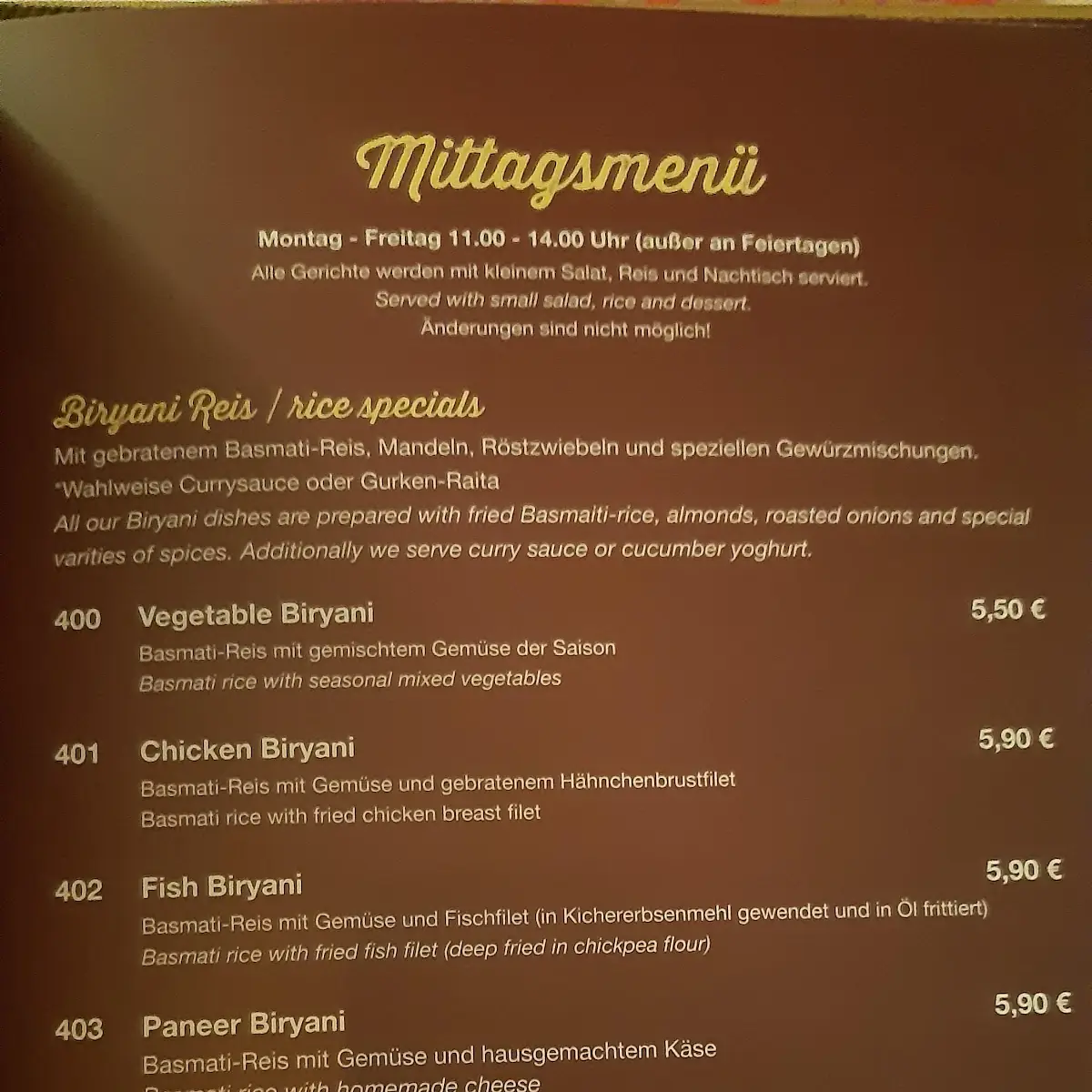 Speisekarte, Ganesha