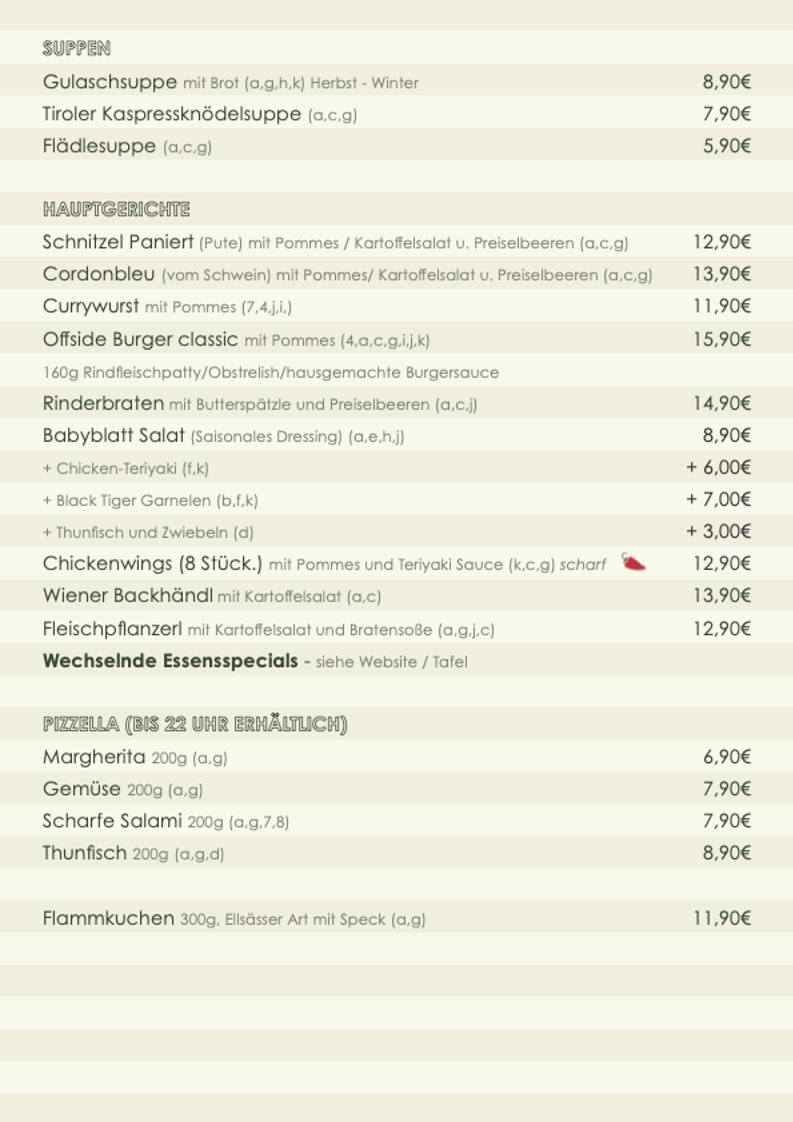 Speisekarte, Offside
