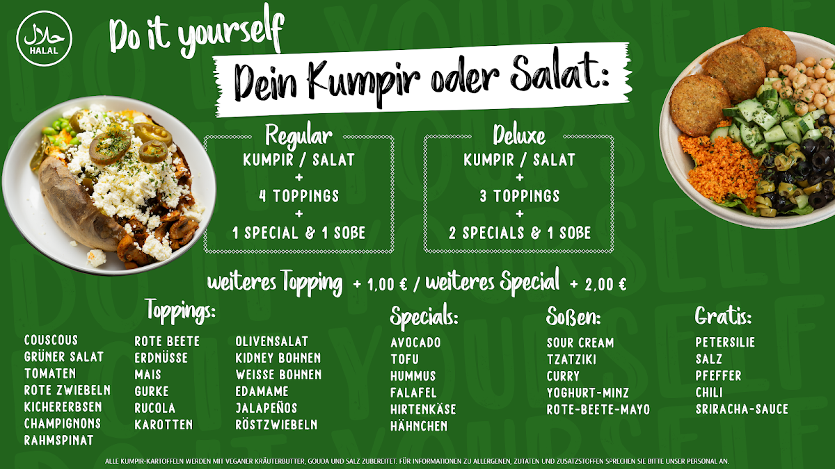 Speisekarte, Super Kumpir am Markt - Ofenkartoffeln & Salate