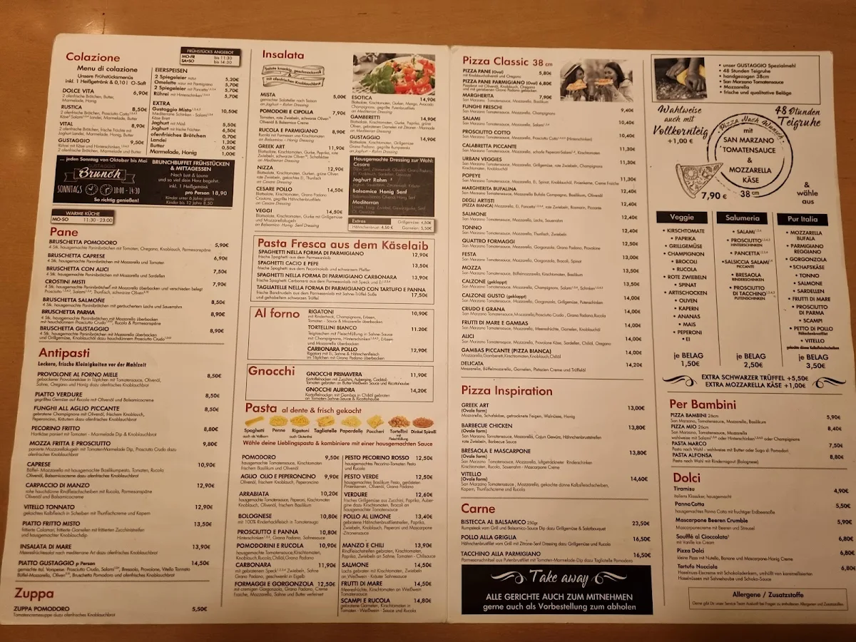 Speisekarte, Gustaggio - Pizzathek - Pastaria & Bar