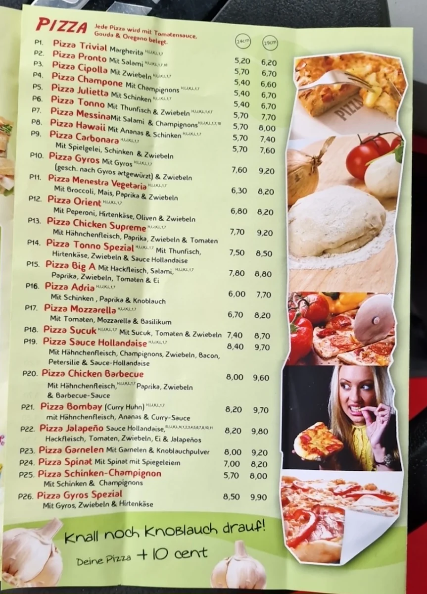 Speisekarte, Die kleine Baguetterie