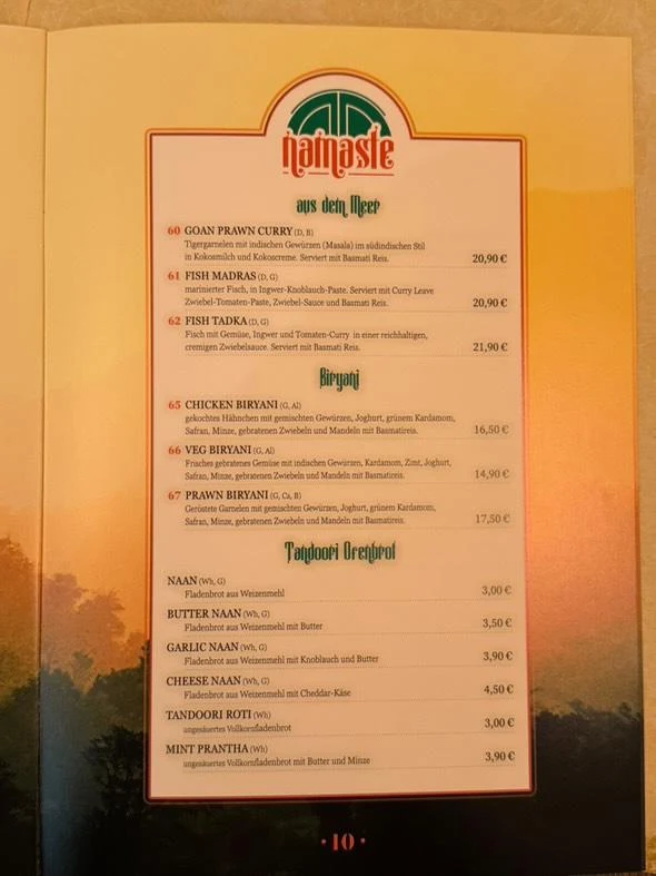 Speisekarte, Namaste Restaurant Döbeln