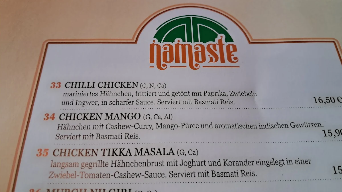 Speisekarte, Namaste Restaurant Döbeln