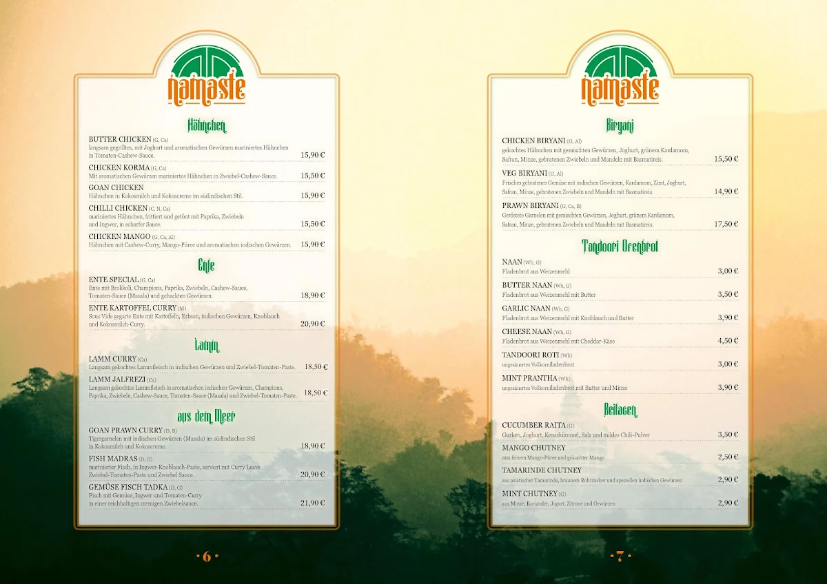Speisekarte, Namaste Restaurant Döbeln