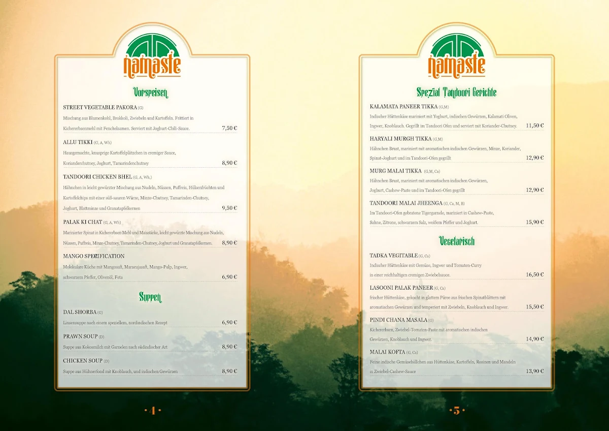 Speisekarte, Namaste Restaurant Döbeln
