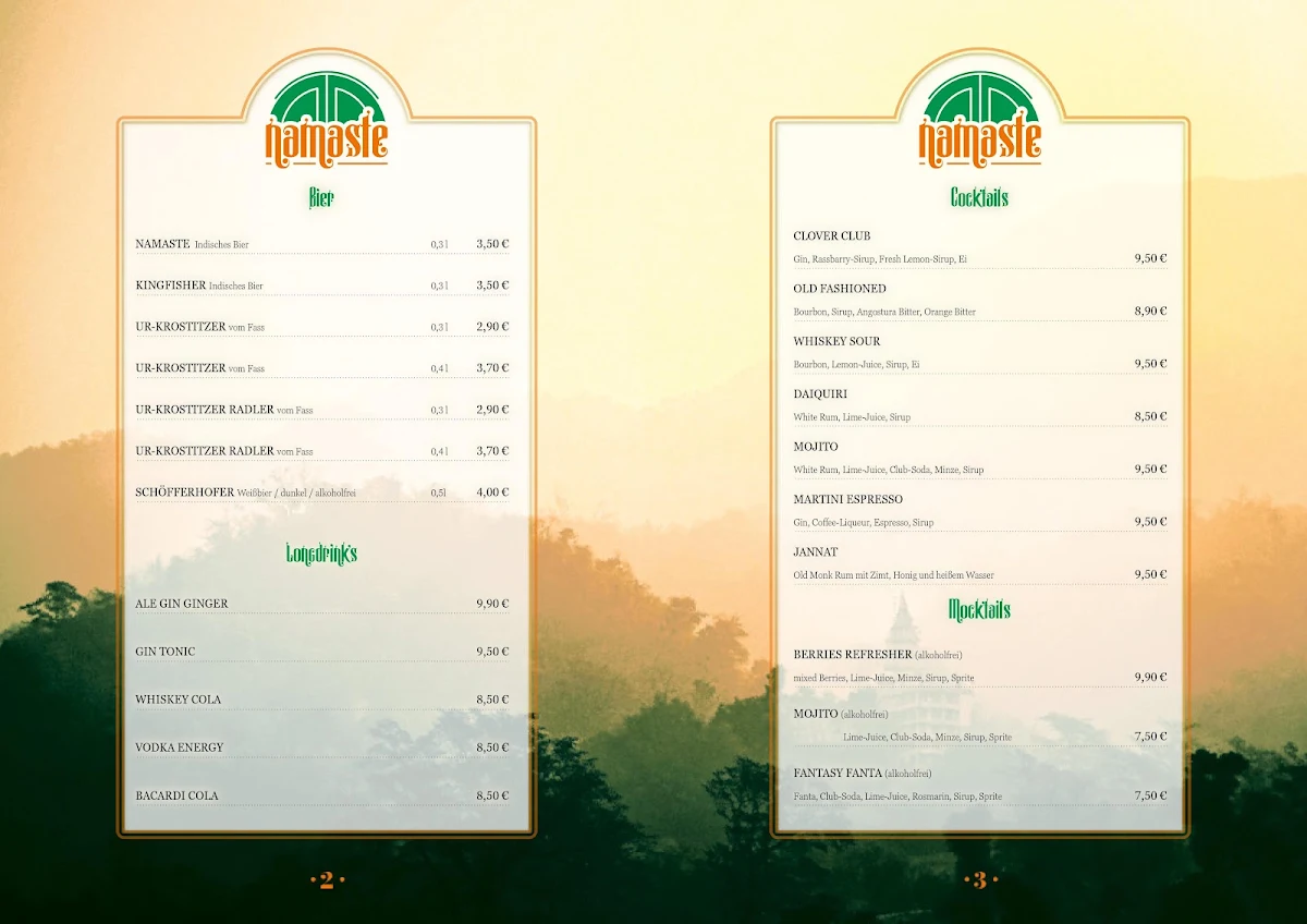 Speisekarte, Namaste Restaurant Döbeln