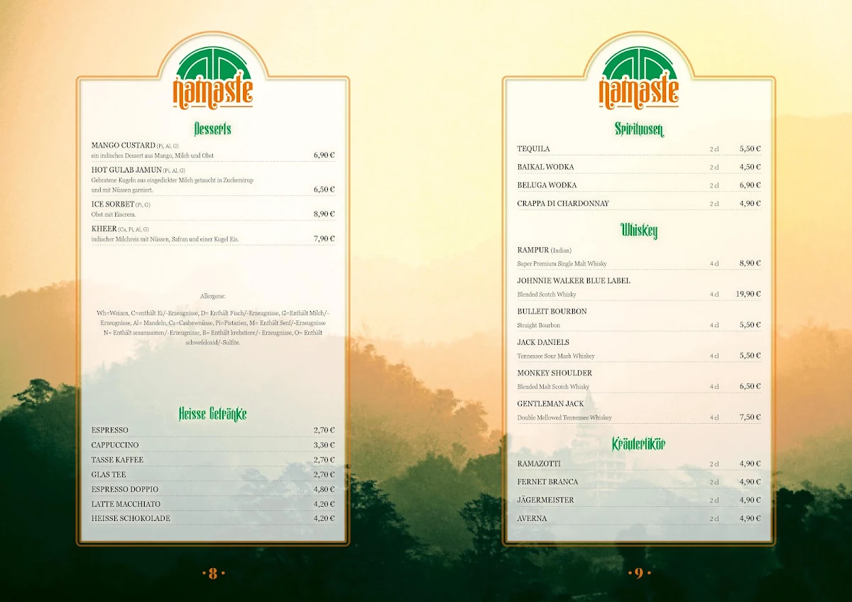 Speisekarte, Namaste Restaurant Döbeln