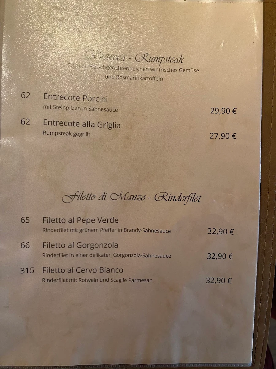 Speisekarte, Italienisches Restaurant Cervo Bianco