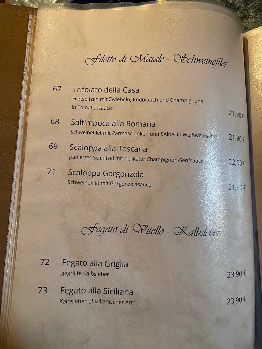 Speisekarte, Italienisches Restaurant Cervo Bianco