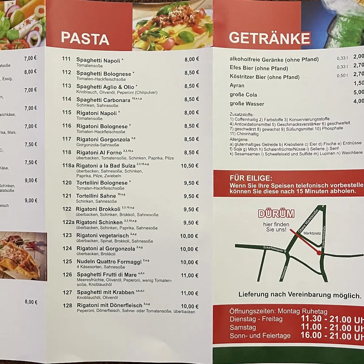 Speisekarte, LD Pizza-Dönerhaus Nazim Aldemir
