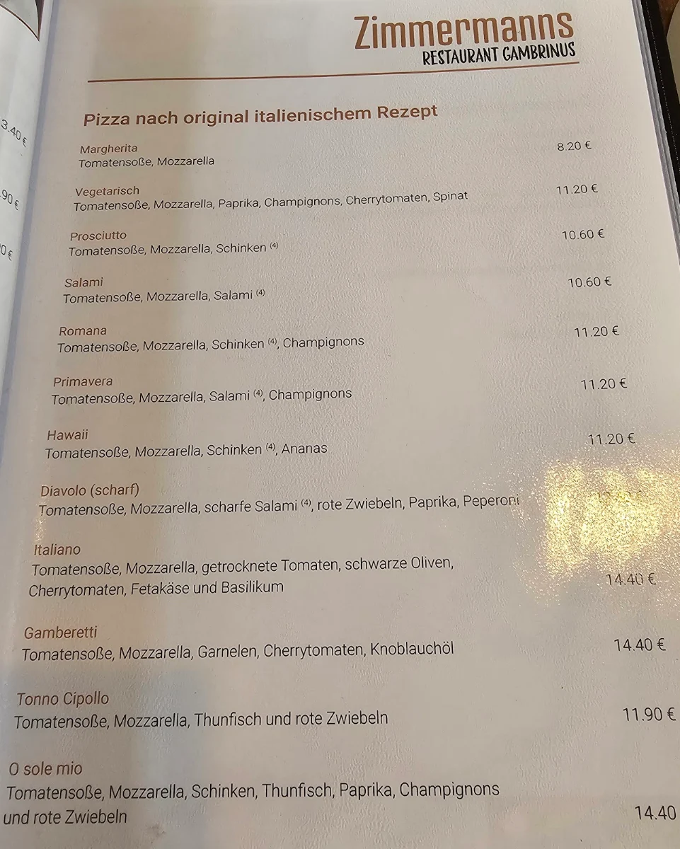 Speisekarte, Gambrinus