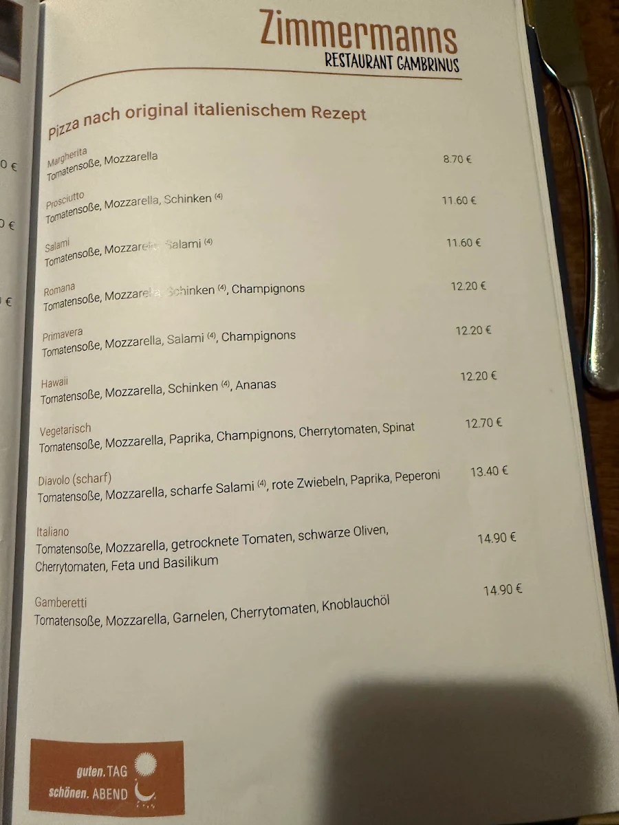 Speisekarte, Gambrinus
