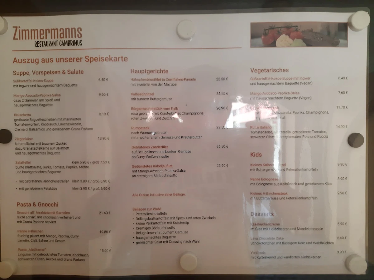 Speisekarte, Gambrinus