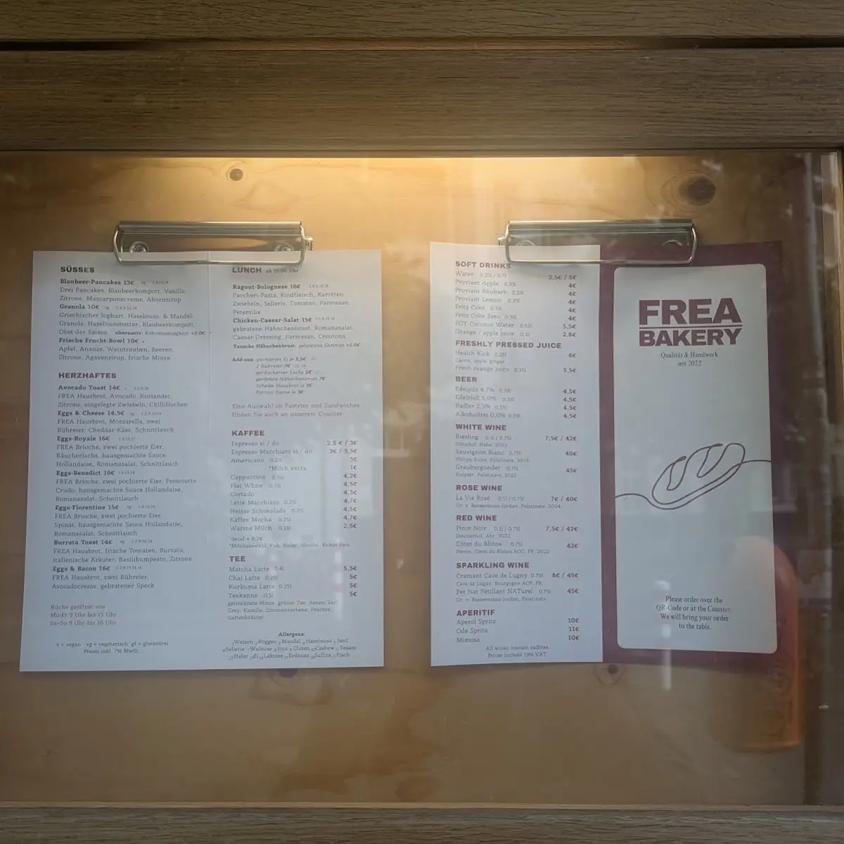 Speisekarte, FREA Bakery