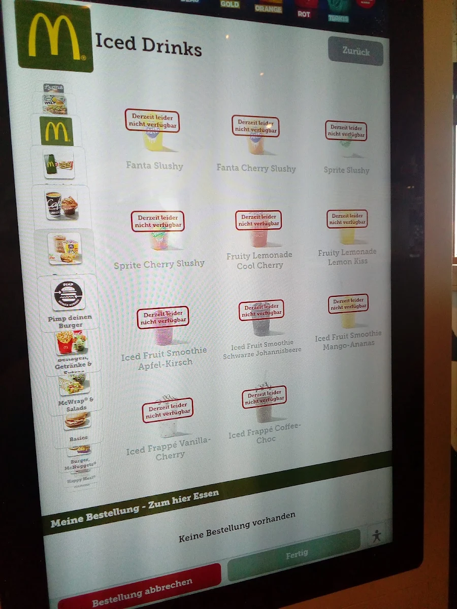 Speisekarte, McDonald's