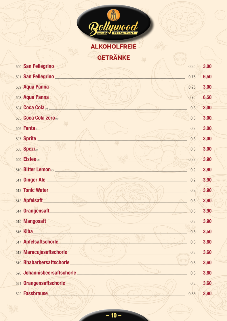 Speisekarte, Bollywood Indian Restaurant