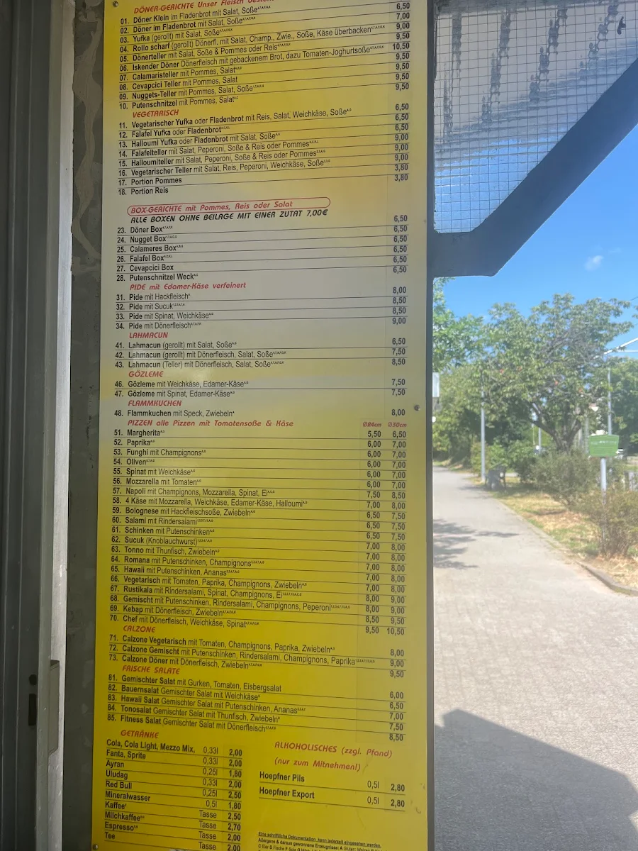 Speisekarte, Imbiss Bärenweg