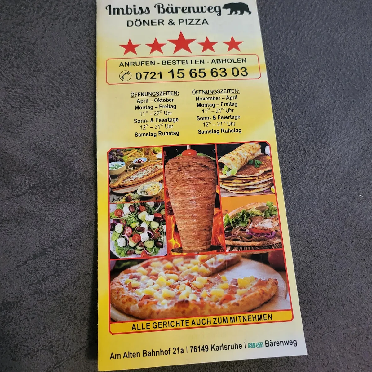 Speisekarte, Imbiss Bärenweg