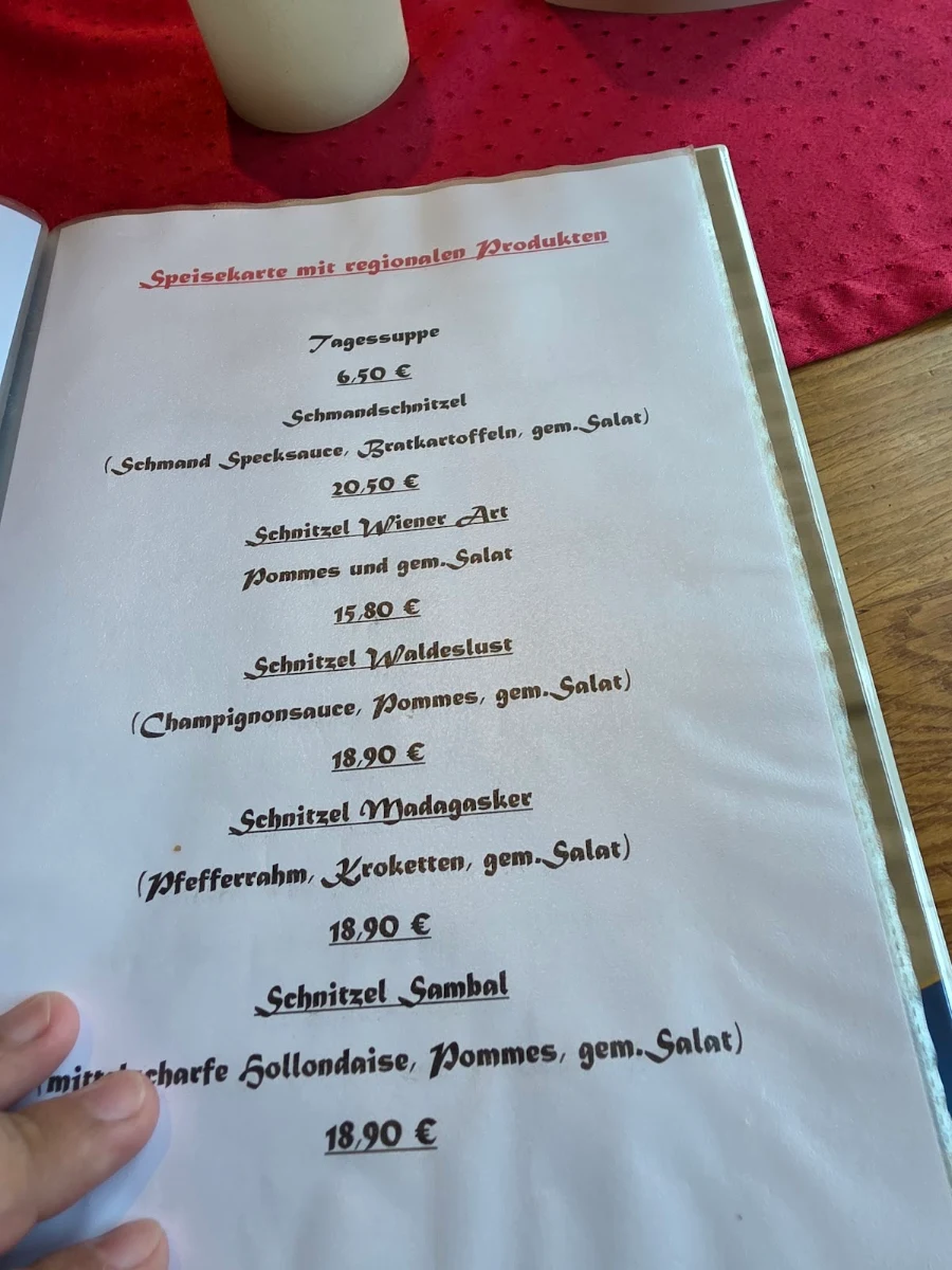 Speisekarte, Burgrestaurant Altena