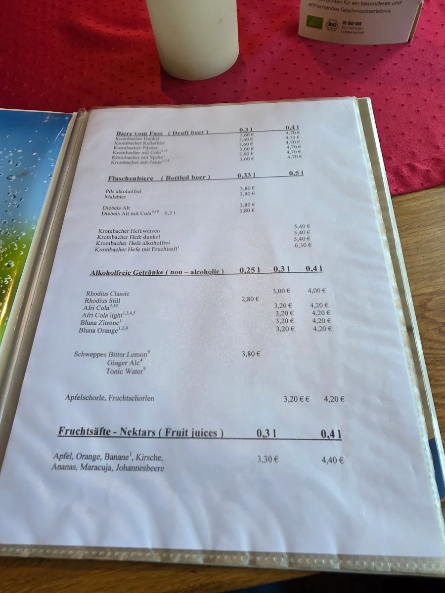 Speisekarte, Burgrestaurant Altena