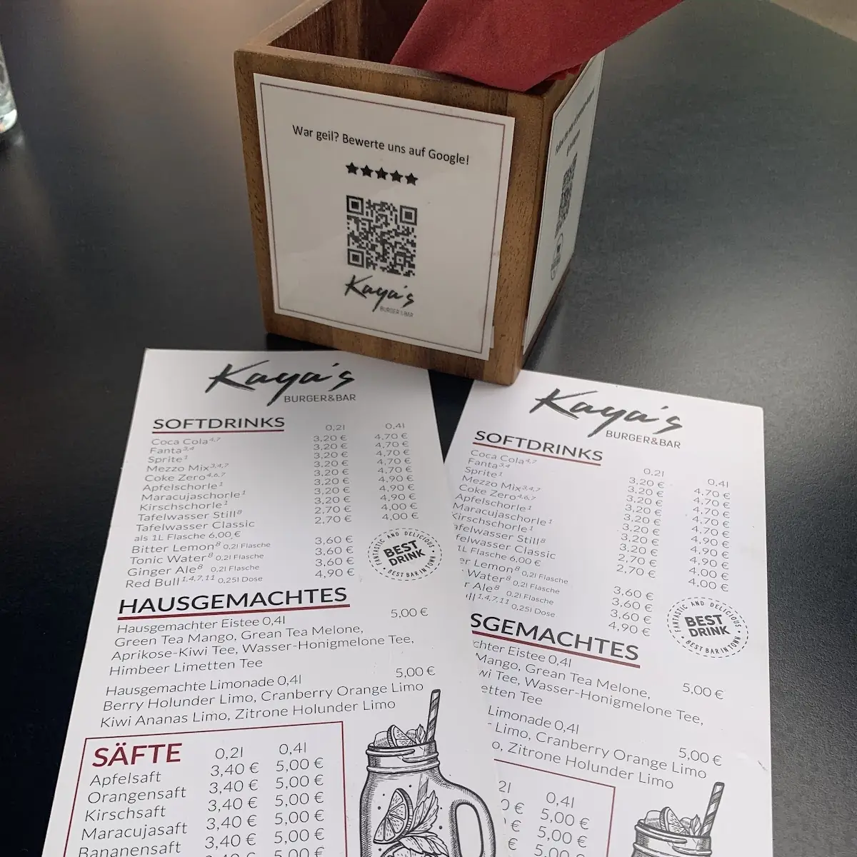 Speisekarte, Kayas Burger & Bar Homburg