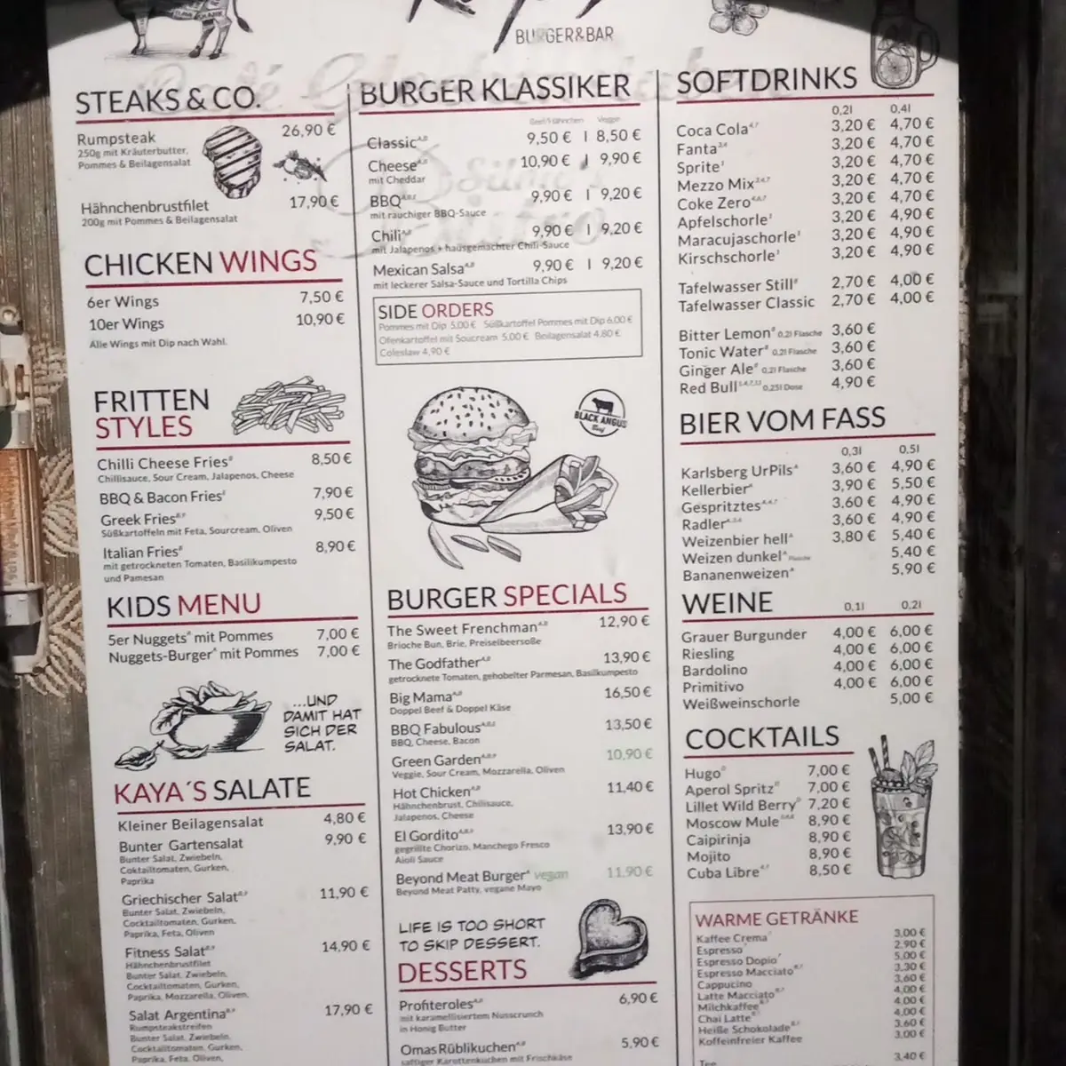 Speisekarte, Kayas Burger & Bar Homburg