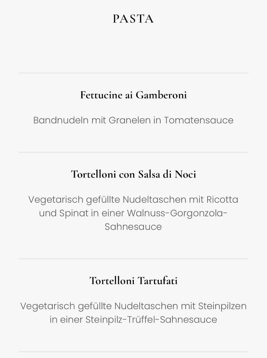 Speisekarte, La Grappa