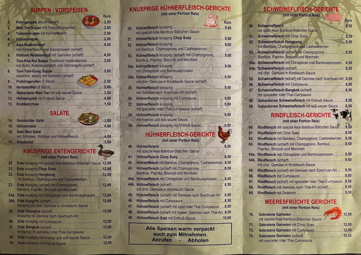 Speisekarte, Asia Bambusstäbchen