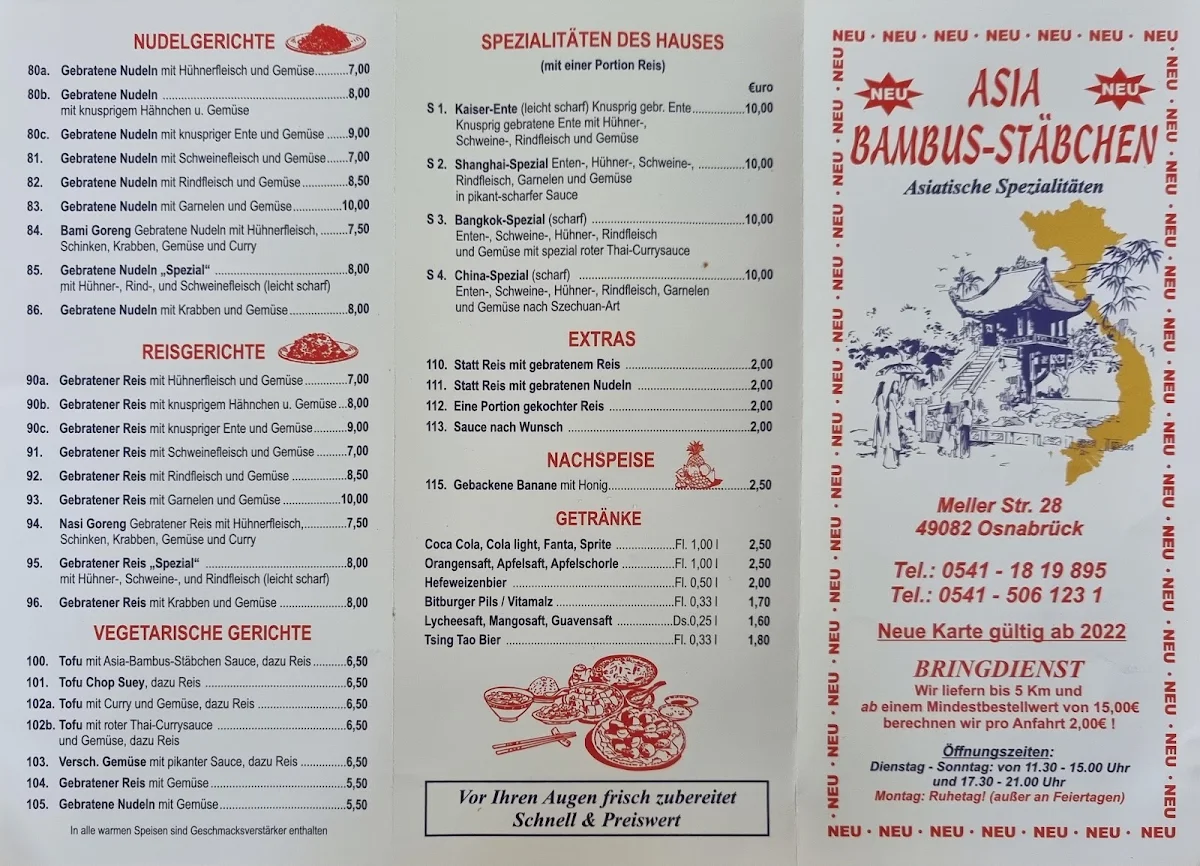 Speisekarte, Asia Bambusstäbchen