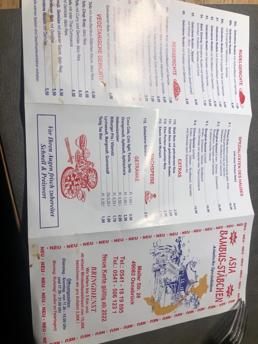 Speisekarte, Asia Bambusstäbchen
